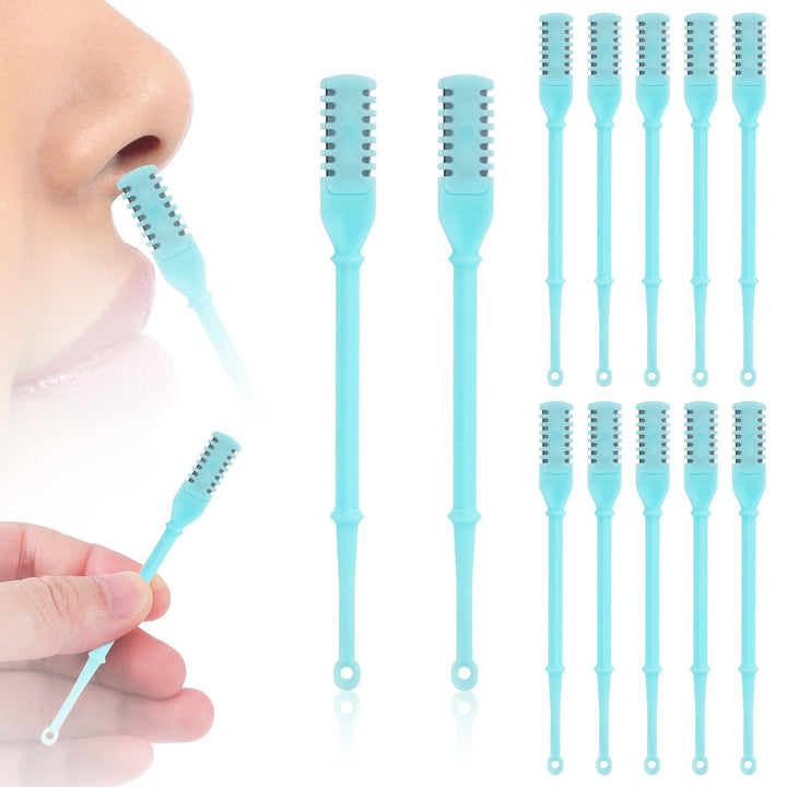 12pcs 2 in 1 Nasal Hair Cutter, 360 Rotating Nose Hair Trimmer for Men Women Double Sided Nose Hair Cleaner with Ear Picker Portable Manual Nostril Hair Removal Tool (Blue)