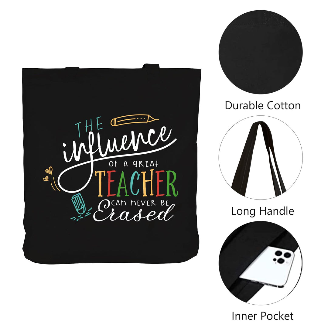 ElegantPark Teacher Bag Teacher Gifts for Women from Students Teacher Appreciation Birthday Christmas Gifts Tote Bag with Interior Pocket Canvas Black