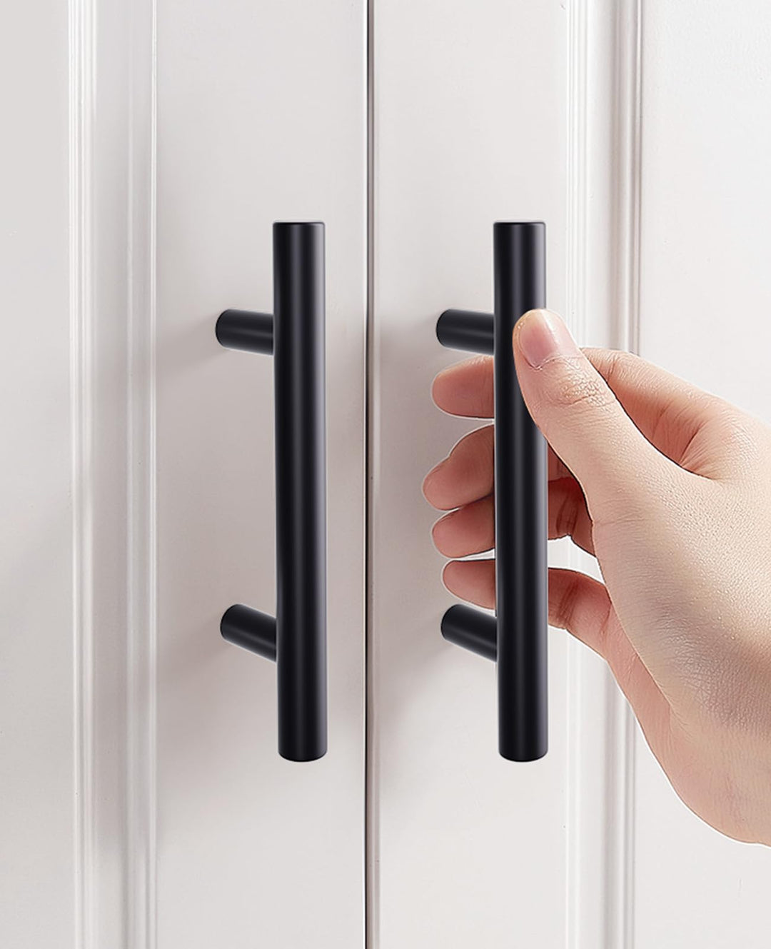 Vepagoo 20 Pack 5" Matte Black Cabinet Handles Drawer Pulls – 3 inch Hole Center Stainless Steel Handle Pull for Kitchen, Bathroom, Wardrobes, Tv Cabinets – Poignée Armoire Cuisine