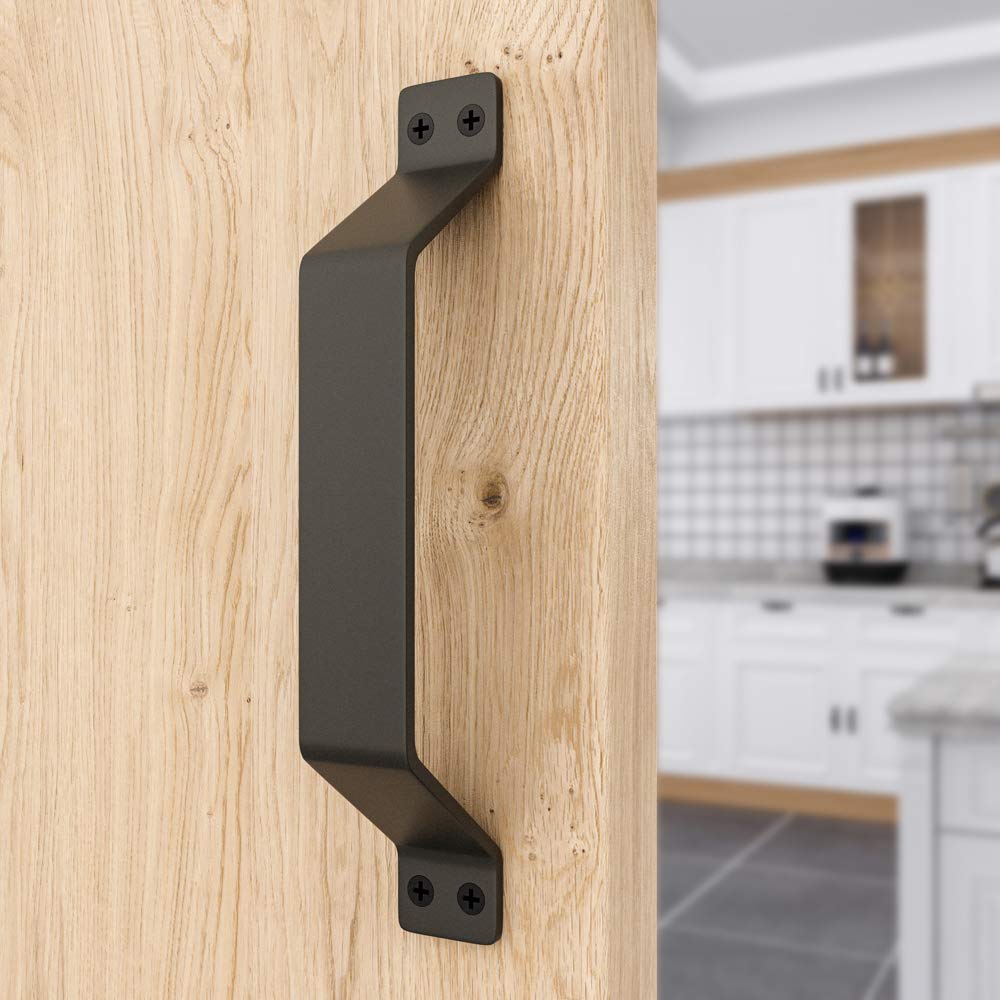 WWINSOON Simple Sliding Barn Door Handle, Comfortable Handy Touch Gate Handle Pull Set, Premium Black Carbon Stainless Steel Body, Snugly Fits 9" Hole Spaces Wood Doors, Replace Old Pull Handles