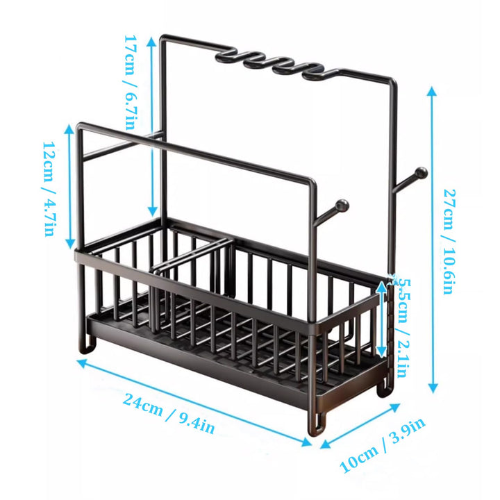 Sponge Holder for Kitchen Sink, Sink Caddy with High Brush Holder, Dishcloth Hanger and Auto Draining Tray, 304 Stainless Steel Dish Organizer Divider