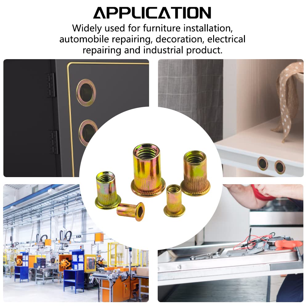 WMYCONGCONG 200 PCS Metric Rivet Nut M4 M5 M6 M8 M10 Hex Rivnut Carbon Steel Flat Head Threaded Insert Assortment Kit