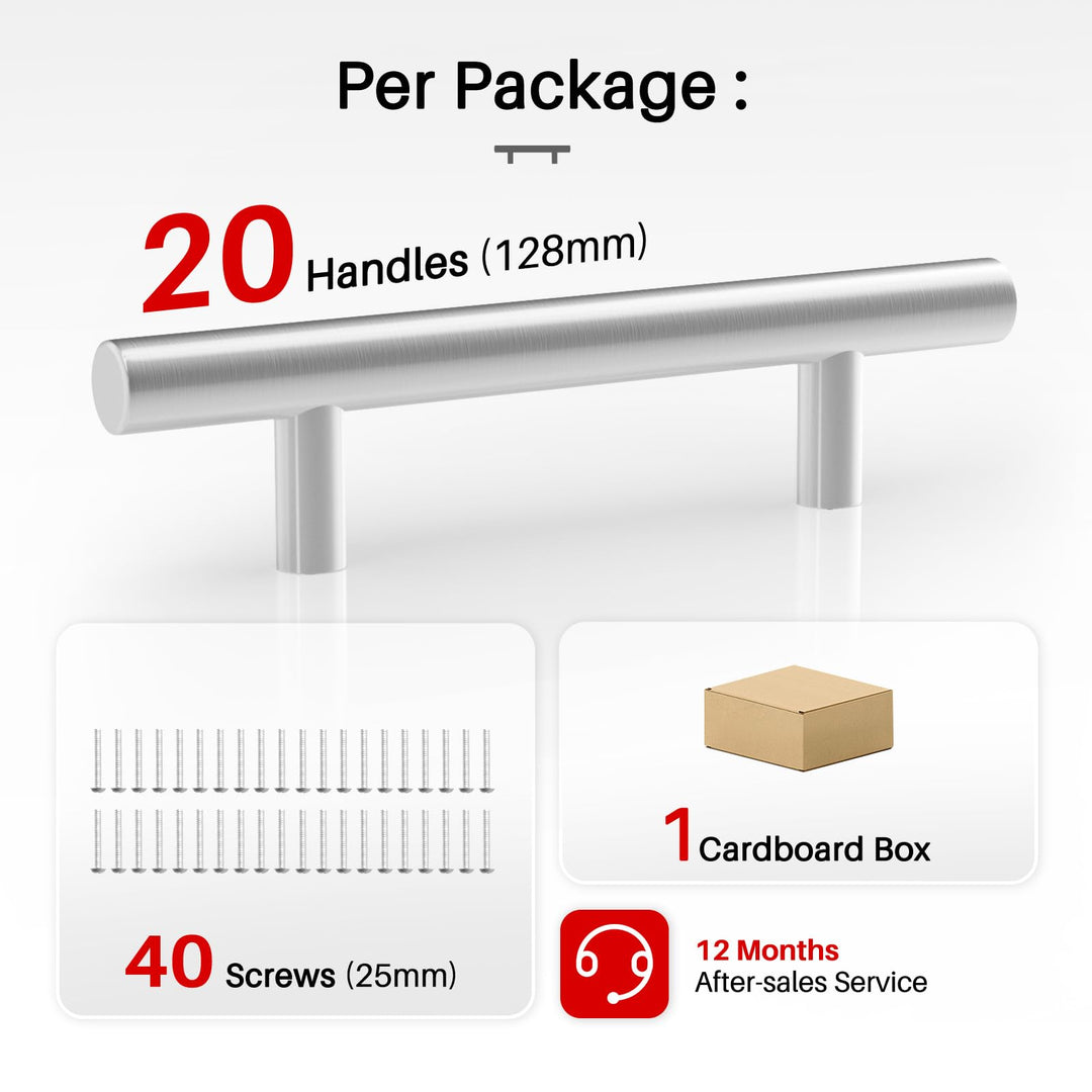 Brushed Nickel Drawer Pulls 20 Pack - 5 Inch Stainless Steel Handles, 3" Hole Centers - Modern Cabinet Hardware for Kitchen & Bathroom (128mm, 76mm), IAQWE