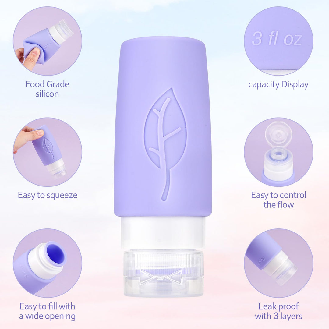 XMOSNZ 3oz Travel Bottles for Toiletries - TSA Approved, Leak Proof, Silicone Squeezable Containers for Gym, Business, Personal Essentials (BPA Free)