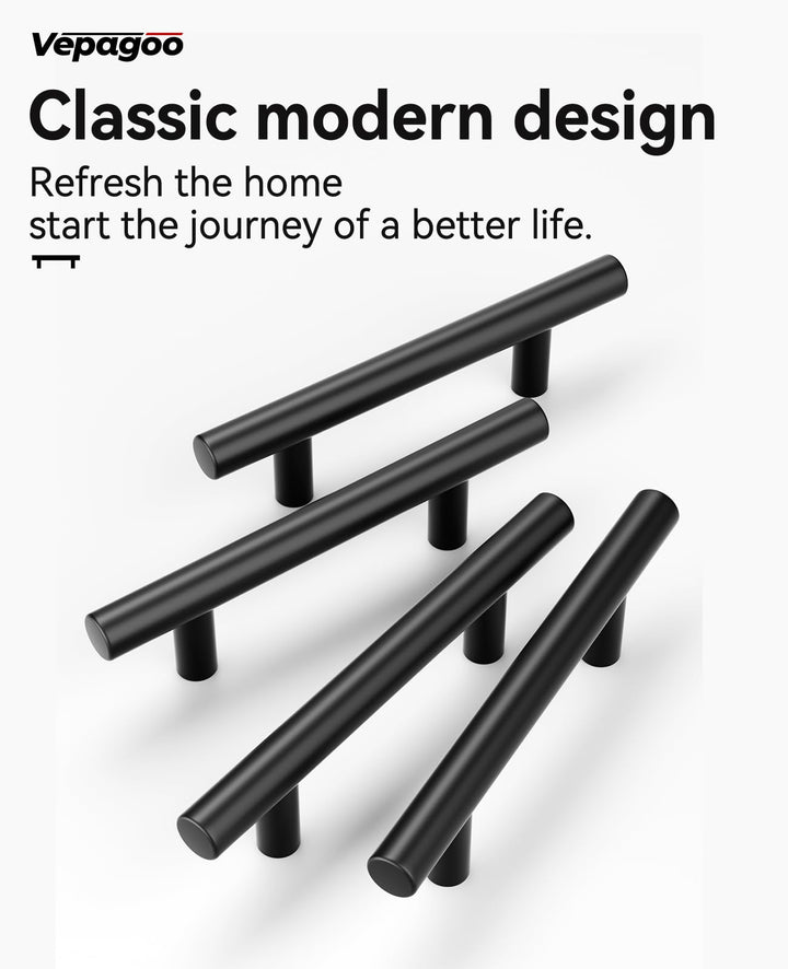 Vepagoo 20 Pack 5" Matte Black Cabinet Handles Drawer Pulls – 3 inch Hole Center Stainless Steel Handle Pull for Kitchen, Bathroom, Wardrobes, Tv Cabinets – Poignée Armoire Cuisine