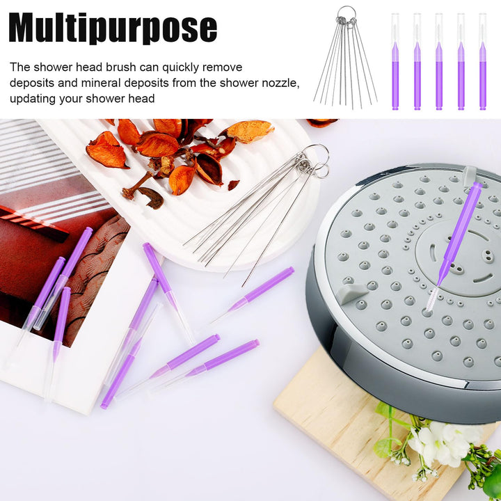 10pcs Shower Head Cleaners, with 10pcs Needle Picks Anti-Clogging Shower Head Cleaning Brush Tiny Crevice Cleaner Tool for Small Holes Gaps Nozzle Window Slot Household Bathroom (Purple)