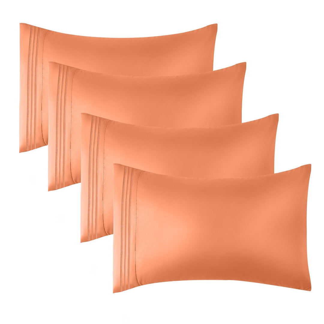 WAEPIC King Size Pillow Cases Set of 4 Brushed Microfiber 20x36 Inches 4 Pieces Set- Bedding Shrinkage Envelope Closure -Breathable-Cooling Orange Pillowcases Covers（12-Orange King 4 Pack