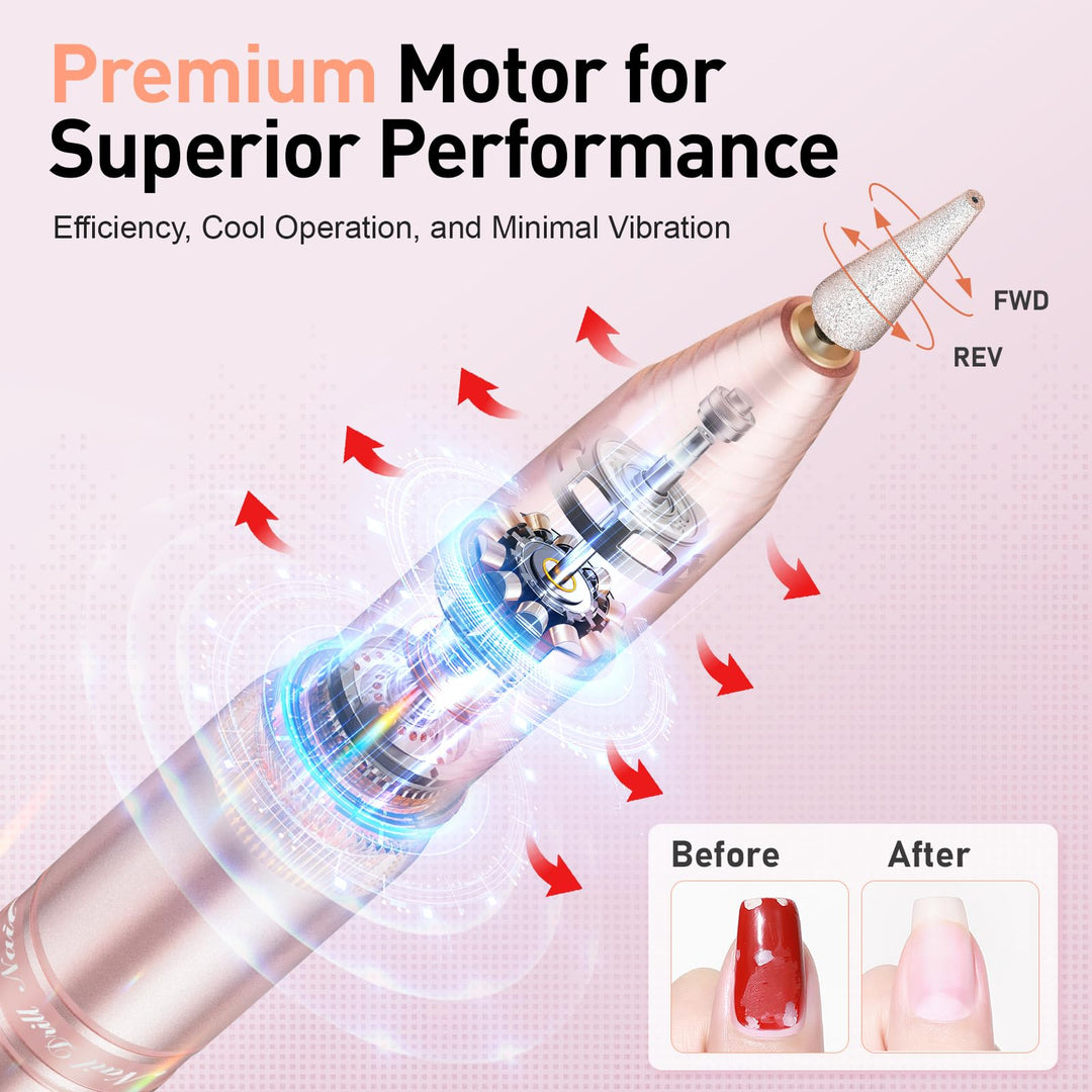 Beloving Cordless Nail Drill, Portable Electric Nail Drill 20000RPM Professional Electric Nail File for Acrylic Gel Nails, Rechargeable Nail Drill Machine Home Use for DIY Manicure Pedicure - Gold
