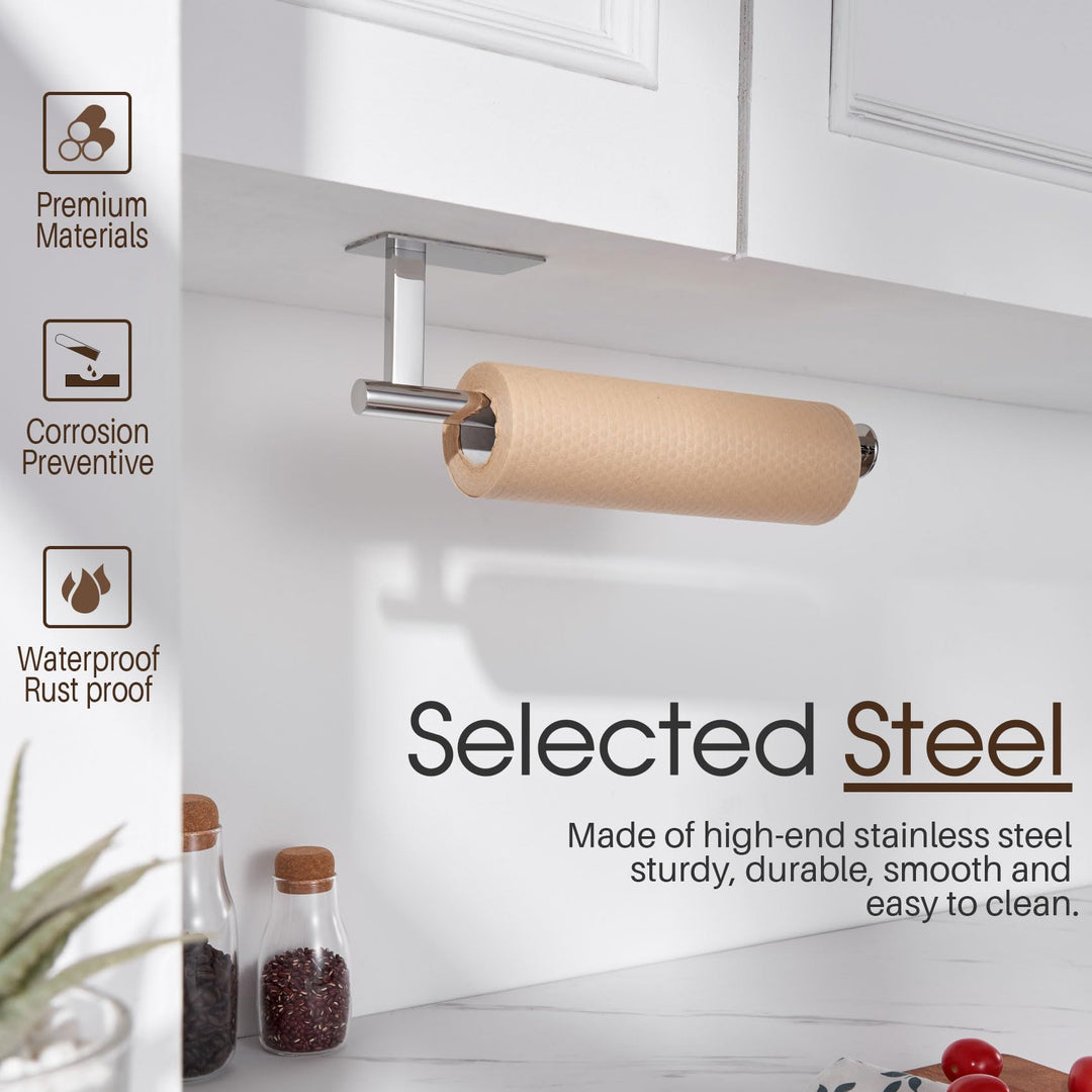KOKOSIRI Paper Towel Holder Self-Adhesive Bar Under Cabinet for Kitchen Towel Polished Chrome Stainless Steel Wall Mounted Rack, B3012CH