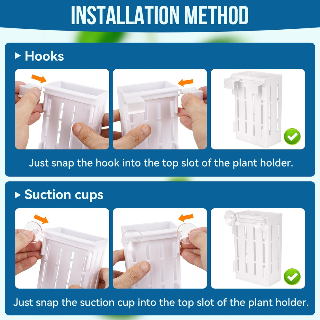 Upgraded Aquarium Plant Holder with Hooks and Suction Cups for Fish Tank Aquaponic Plants Cultivation and Aquascape Decorations (White)