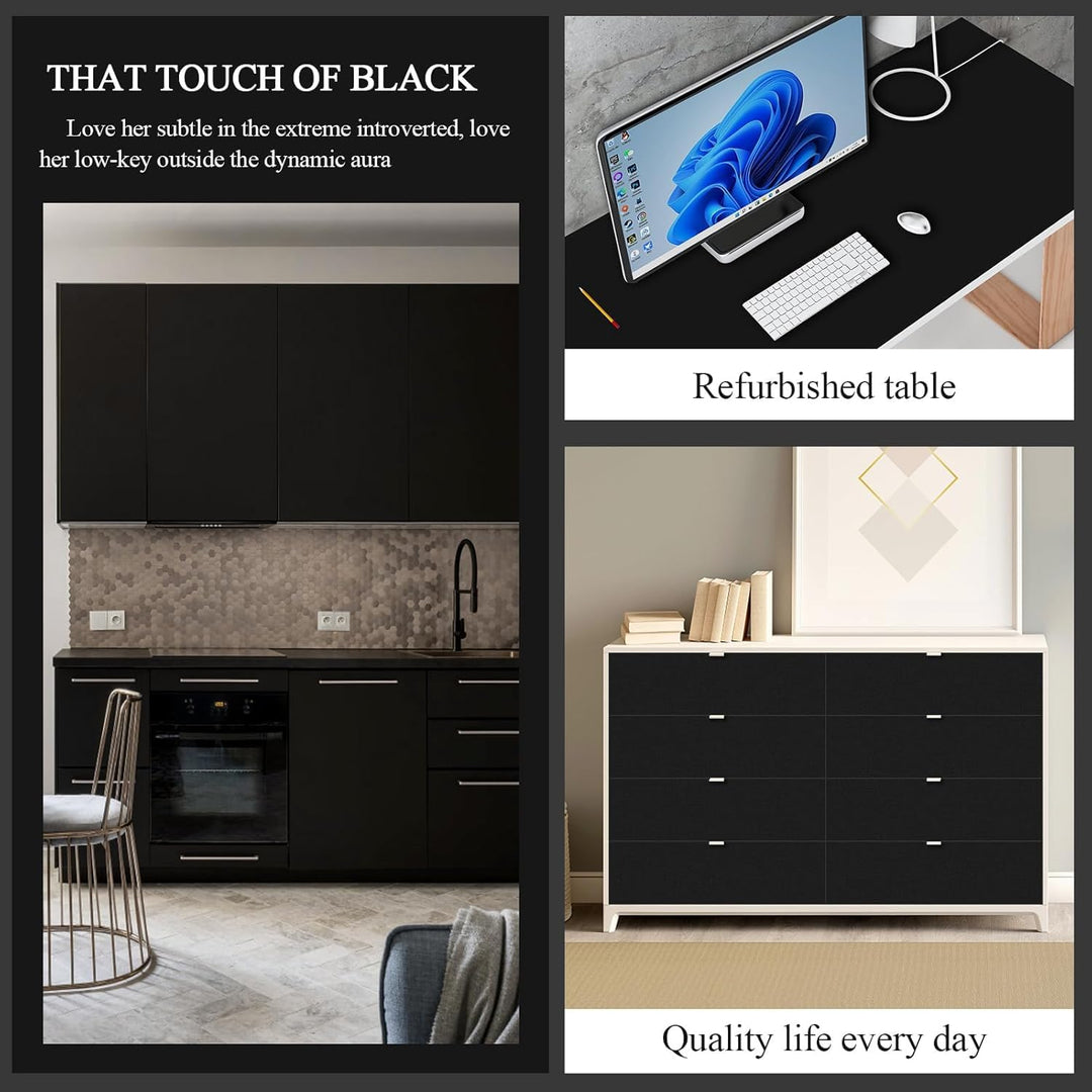 PracticalWs Black Contact Paper 17.32'' x 118'', Removable Contact Paper Peel and Stick for Cabinets, Solid Black Wallpaper for Bedroom Livingroom Wall