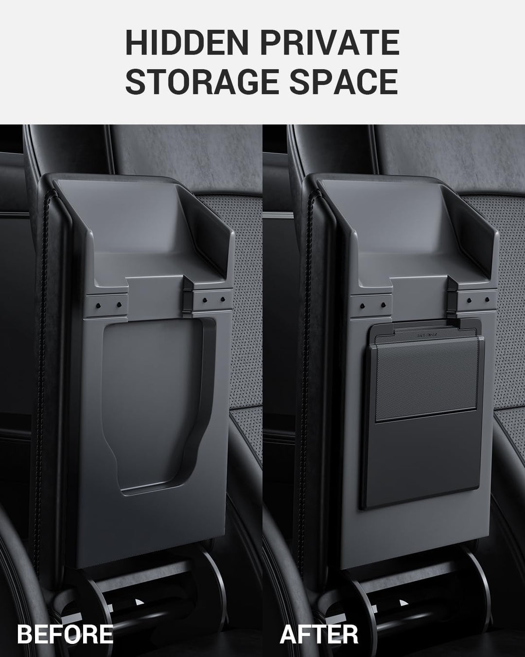 BASENOR 2024 2025 Tesla Model 3 Armrest Hidden Storage Box (Carbon Fiber Design) Center Console Organizer Accessories for Model 3 Highland Refresh