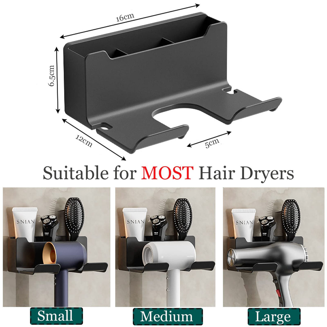 Little World Bathroom Organizer - Wall Mounted Hair Styling Tools Organizer Cabinet Door Blow Rack for Hair Dryer Stand with Plug Hook Black