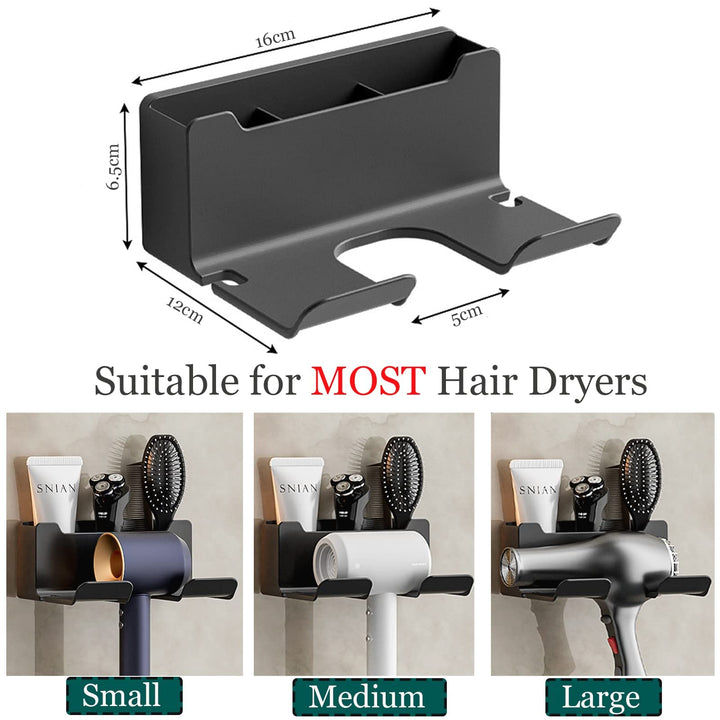 Little World Bathroom Organizer - Wall Mounted Hair Styling Tools Organizer Cabinet Door Blow Rack for Hair Dryer Stand with Plug Hook Black