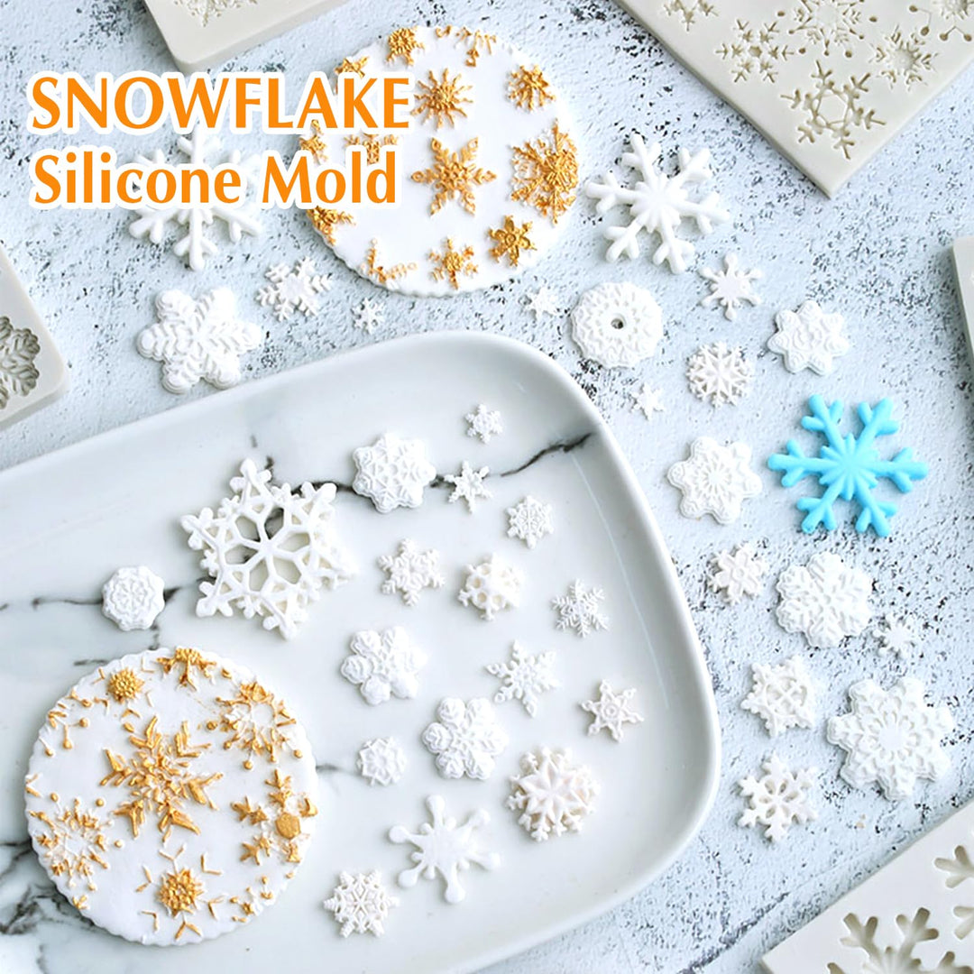 Christmas Fondant Mold Set of 5 Pieces- 3D Snowflake, Christmas Tree, Reindeer, Holly Leaf, Cupcake Topper for Cake Decorating Tools
