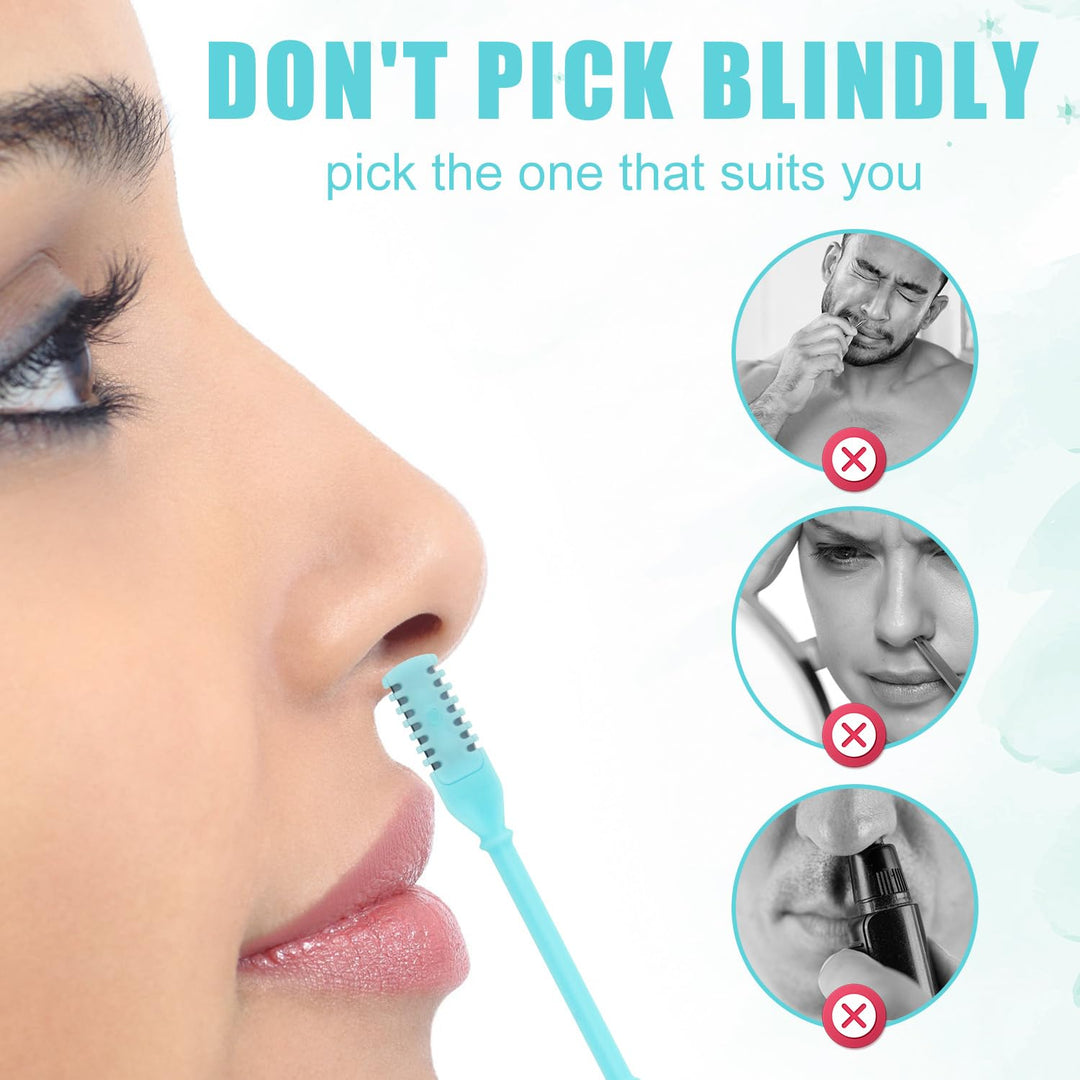 12pcs 2 in 1 Nasal Hair Cutter, 360 Rotating Nose Hair Trimmer for Men Women Double Sided Nose Hair Cleaner with Ear Picker Portable Manual Nostril Hair Removal Tool (Blue)
