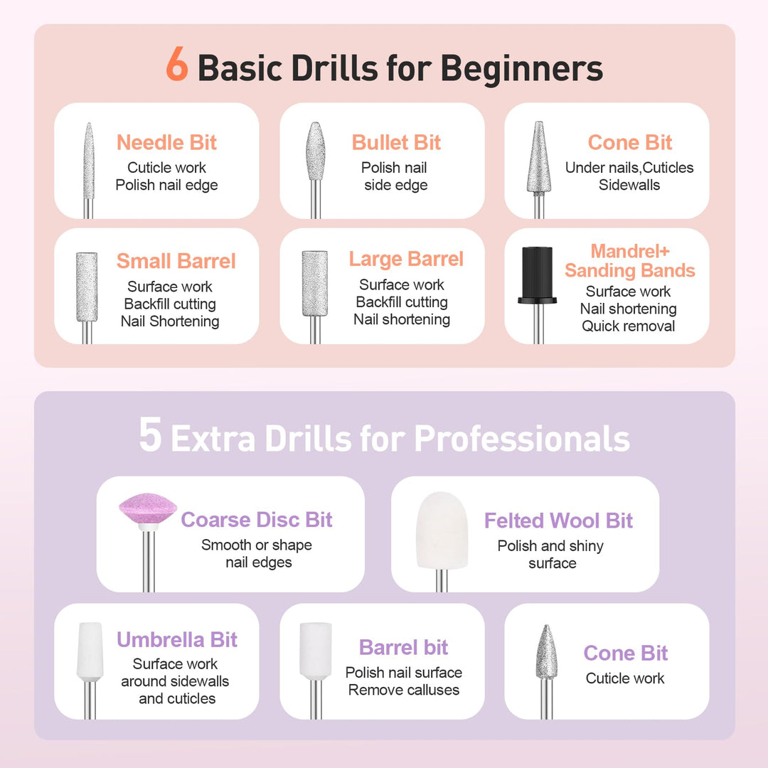 Beloving Cordless Nail Drill, Portable Electric Nail Drill 20000RPM Professional Electric Nail File for Acrylic Gel Nails, Rechargeable Nail Drill Machine Home Use for DIY Manicure Pedicure - Gold