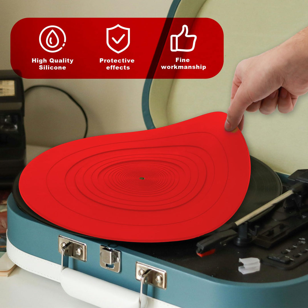 NQEUEPN Turntable Platter Mat, 12 Inch Diameter Silicone Turntable Mat Anti-Static Anti-Slip Turntable Pad Record Player Mat LP Slipmat for Vinyl Record Mat Replacement Accessories (Red)
