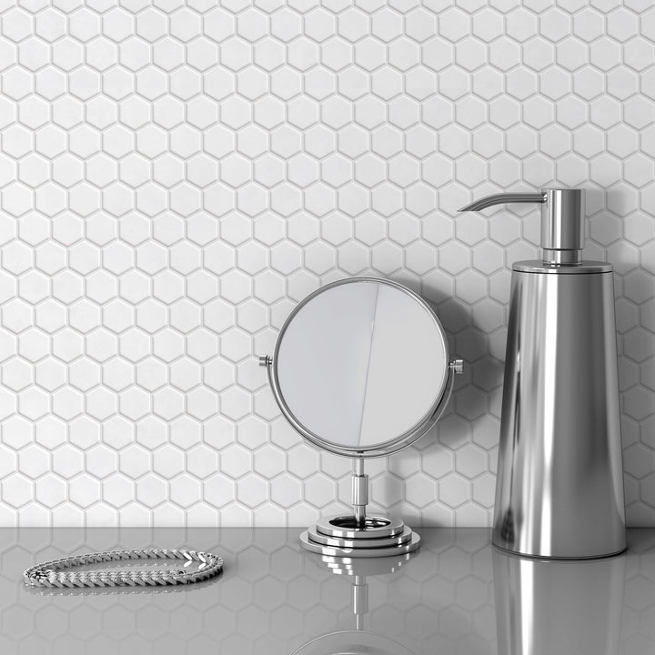 INNO STICKERS Peel and Stick Wallpaper for Kitchen Bathroom 16.9"x118" Countertop Removable Vinyl White Hexagon Decor Contact Paper