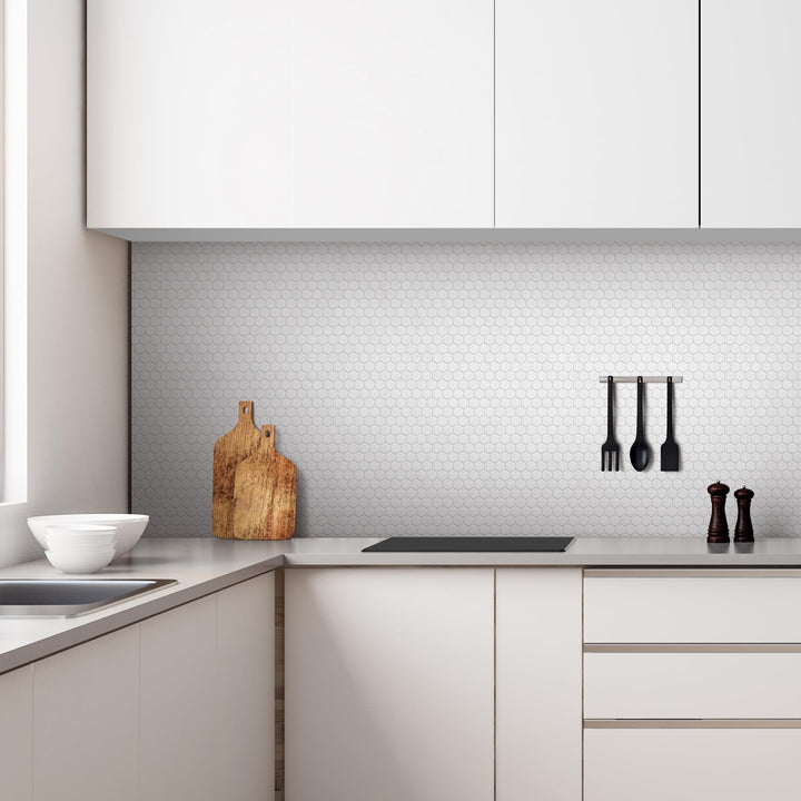 INNO STICKERS Peel and Stick Wallpaper for Kitchen Bathroom 16.9"x118" Countertop Removable Vinyl White Hexagon Decor Contact Paper