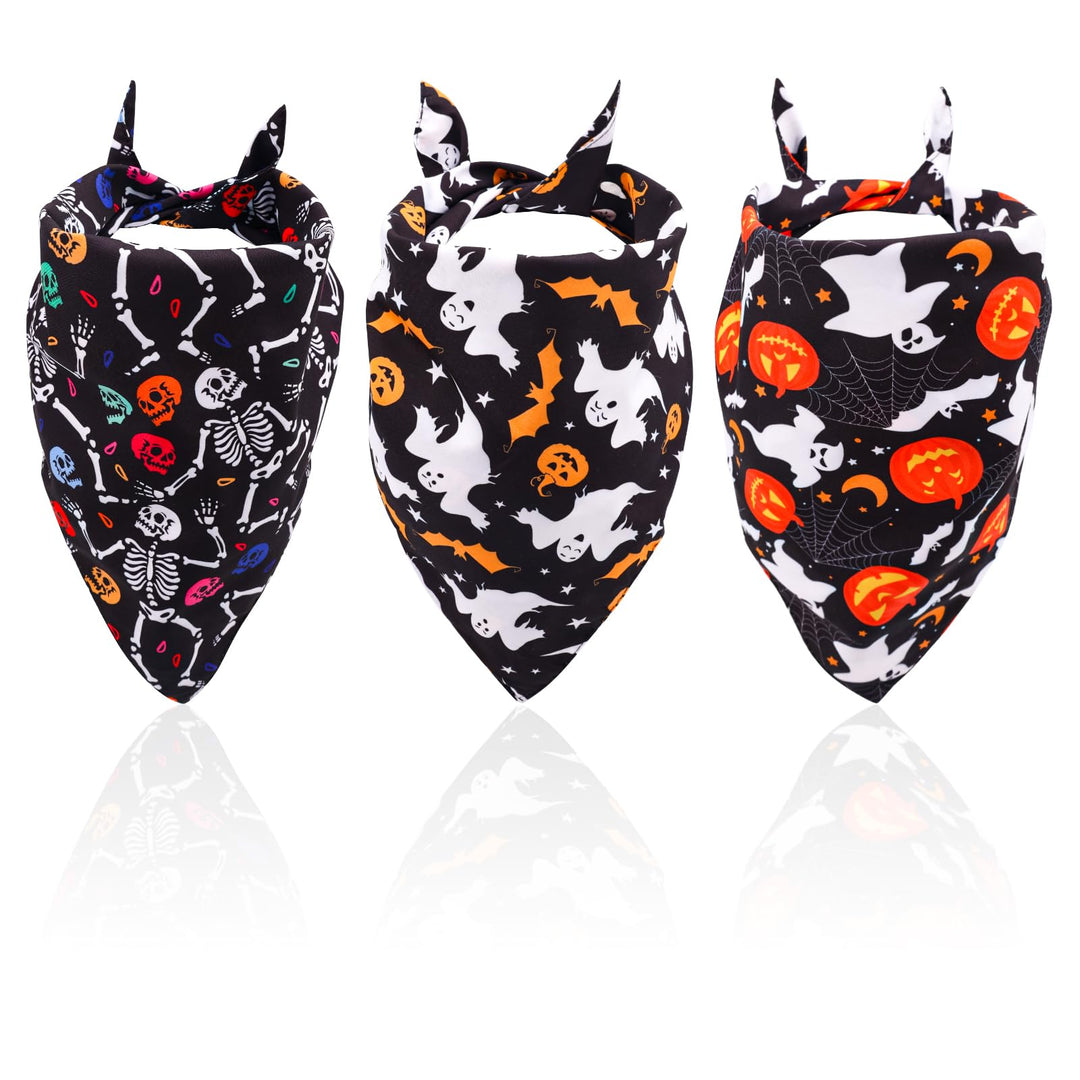3pcs Halloween Dog Bandannas, Halloween Dog Scarf Pet Triangle Scarf Bat Pumpkin Ghost Skeleton Skull Fall Pet Neckerchief for Halloween Party Dogs Cats
