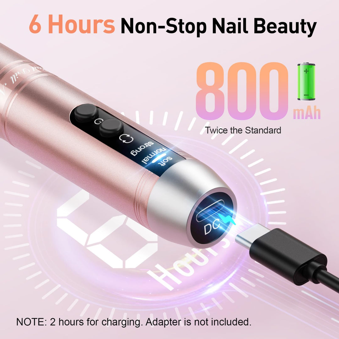 Beloving Cordless Nail Drill, Portable Electric Nail Drill 20000RPM Professional Electric Nail File for Acrylic Gel Nails, Rechargeable Nail Drill Machine Home Use for DIY Manicure Pedicure - Gold