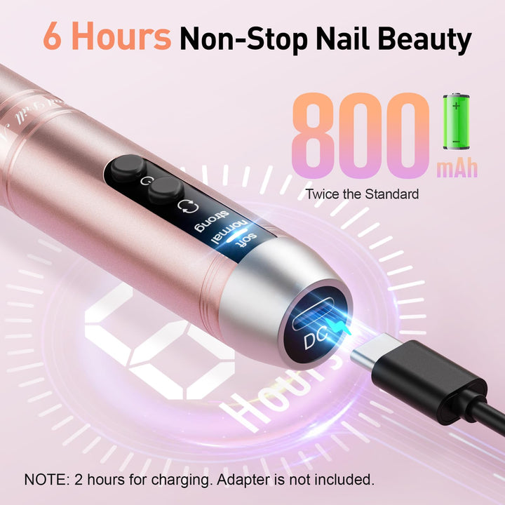 Beloving Cordless Nail Drill, Portable Electric Nail Drill 20000RPM Professional Electric Nail File for Acrylic Gel Nails, Rechargeable Nail Drill Machine Home Use for DIY Manicure Pedicure - Gold