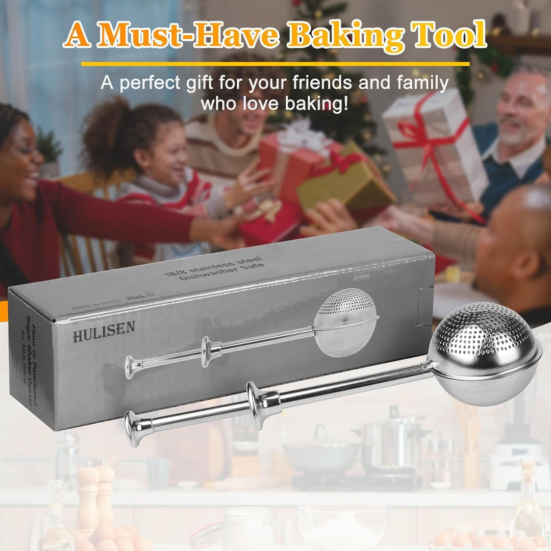 HULISEN Dusting Wand for Sugar, Flour and Spices, 18/8 Stainless Steel, Spring Operated Handle for One-Handed Operation, Cinnamon Wand