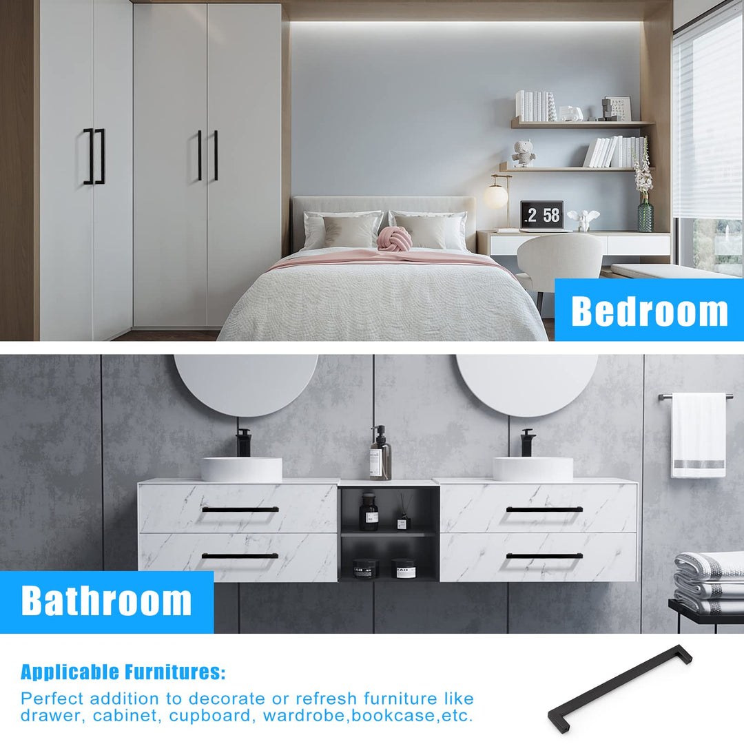 KNOBWELL 10 Pack Black Stainless Cabinet Pulls, Matte Black Drawer Pulls, 8-4/5" Hole Spacing Cabinet Pulls, 9-1/5" Overall Length Kitchen Cupboard Handles