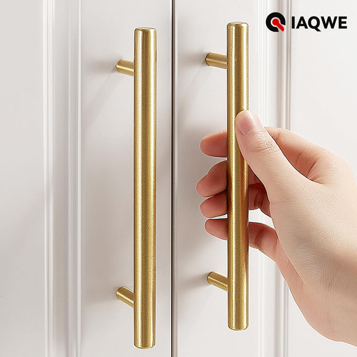 Brushed Brass Drawer Pulls 15 Pack - 5 Inch Stainless Steel Handles, 3" Hole Centers - Modern Cabinet Hardware for Kitchen & Bathroom (128mm, 76mm), IAQWE