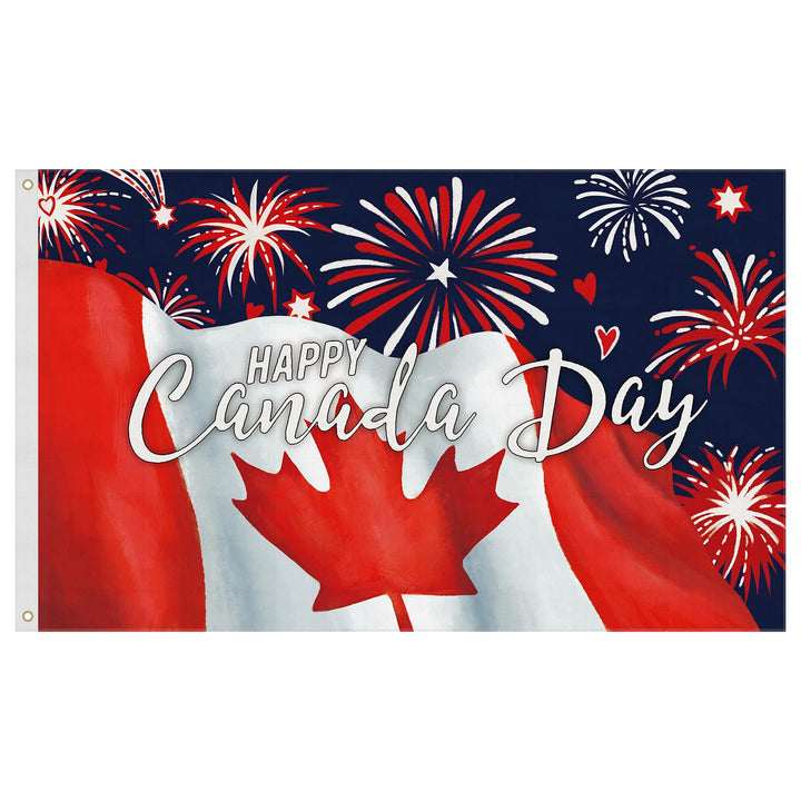 Louise Maelys Happy Canada Day 3x5ft Large Flag Patriotic Firework Canadian Flags Banner Home Outdoor Decorations