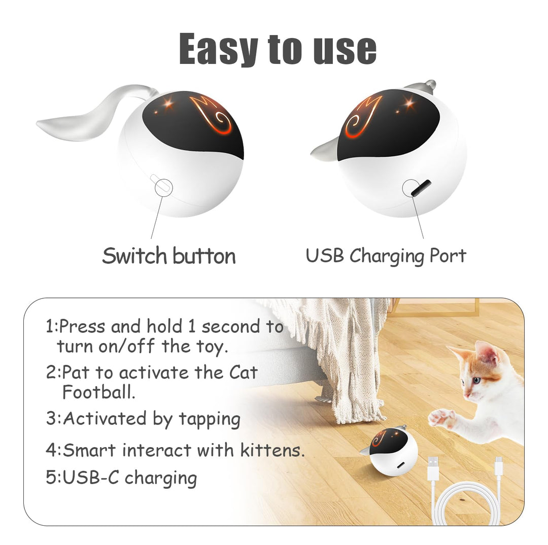 Migipaws Interactive Cat Ball Toy Set, Fun Tracker, Automatic Moving Chase Ball with Fluffy Tail, A Small Mice, Rechargeable (White)