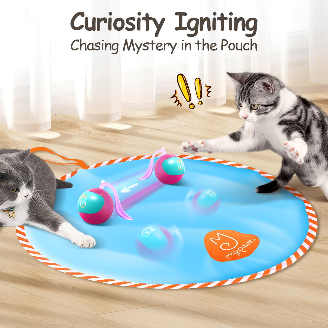 Migipaws Interactive Cat Ball Toy Set, Fun Tracker, Glowing Chase Ball with MystiChaser Pouch, Fluffy Tail, A Small Mice(Rose)