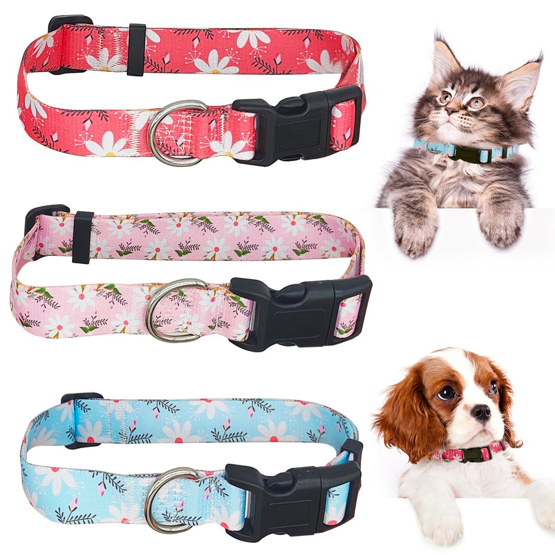 3 PCS Daisy Flower Pet Collar, lyfLux Adjustable Cute Collar for Medium Pet Cats and Dogs Daily Use (33cm/13inch~55cm/21.6inch, M)