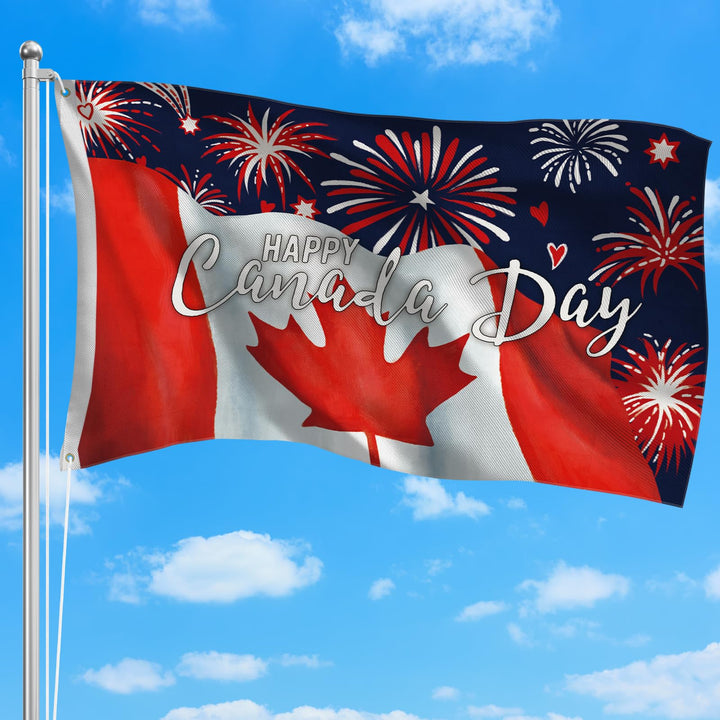 Louise Maelys Happy Canada Day 3x5ft Large Flag Patriotic Firework Canadian Flags Banner Home Outdoor Decorations