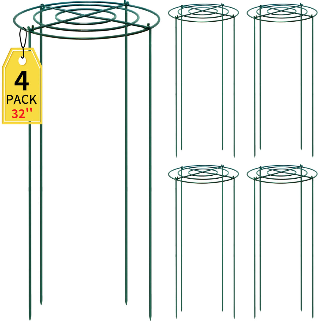 SYITCUN 4pack Peony Cages and Supports, 32” Four Legs Peony Cage, Heavy-duty Peonies Support Cages, Peony Ring for Roses, Hydrangeas, Sage, Peonies, Cucumbers, Tomato