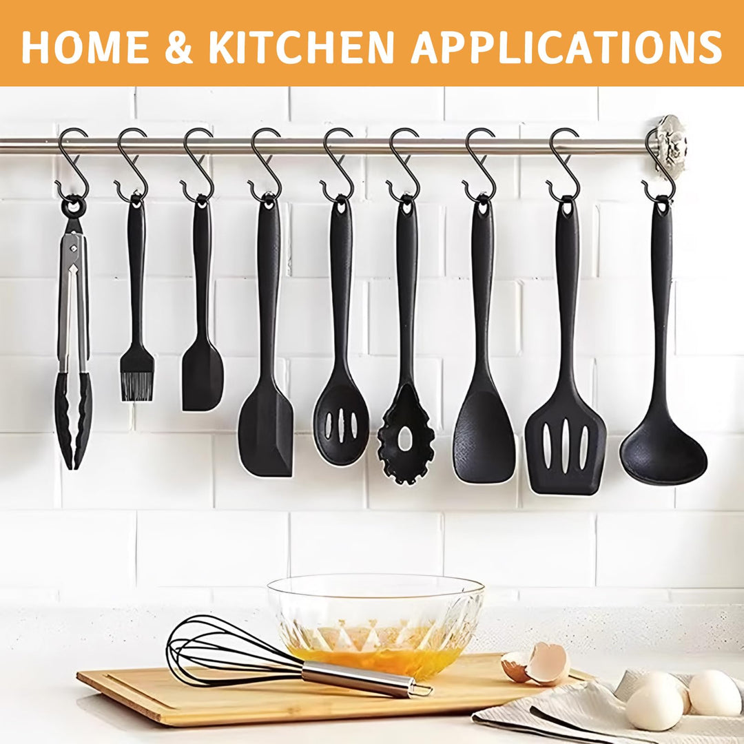 12 Pcs S Hooks for Hanging, Heavy Duty Metal S Shaped Hooks with Safety Buckle for Plants, Pots, Towels and Bags, 3.55 inch (Black)