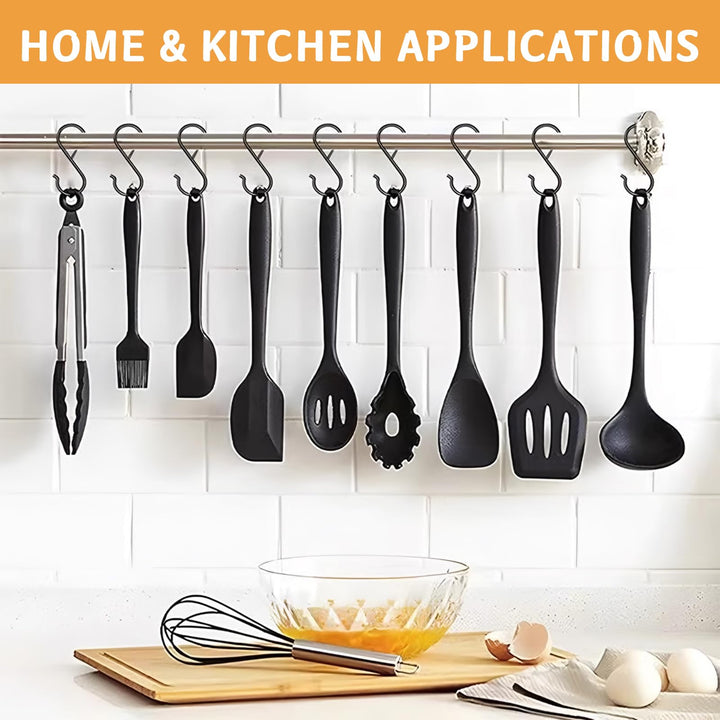 12 Pcs S Hooks for Hanging, Heavy Duty Metal S Shaped Hooks with Safety Buckle for Plants, Pots, Towels and Bags, 3.55 inch (Black)