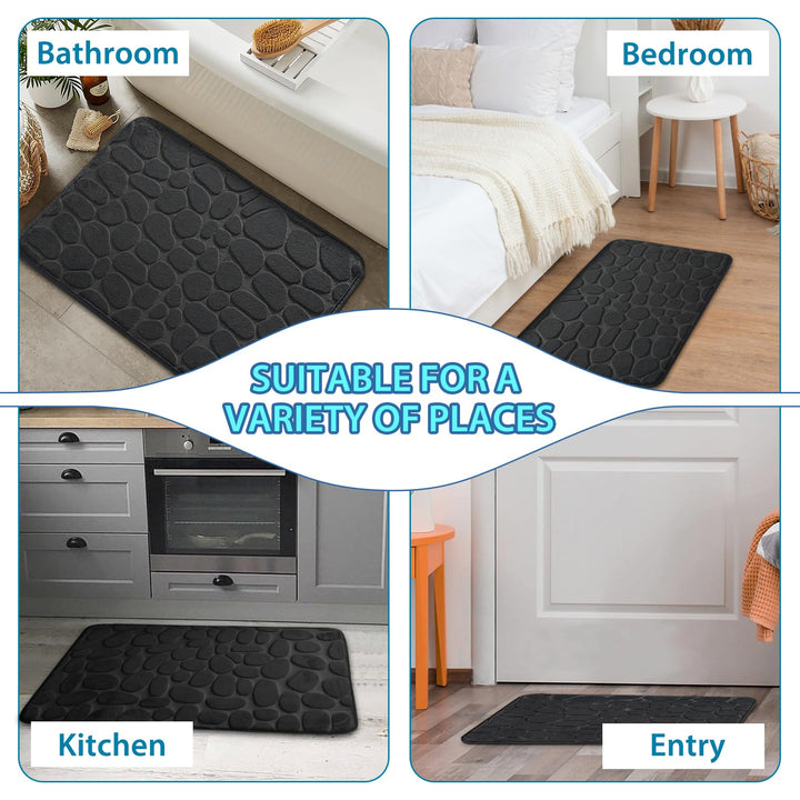 JOYART 1 Piece Bathroom Rugs,Pebble Embossing Memory Foam Bath Mat,Toilet Mats, Non-Slip Absorbentb Rugs, Machine Washable-Black, 16" x 24"