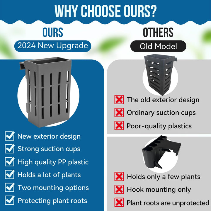 Upgraded Aquarium Hanging Aquatic Plant Holder with Hooks and Suction Cups for Fish Tank Aquaponic Plant Cultivation and Aquarium Decorations 2 Pieces (Grey)