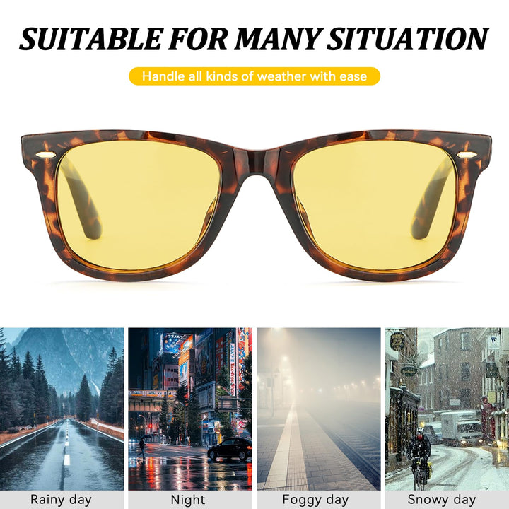 TJUTR Night Driving Glasses for Men Women, Classic Anti Glare Night Vision Glasses, Polarized Yellow Lens for Night Time