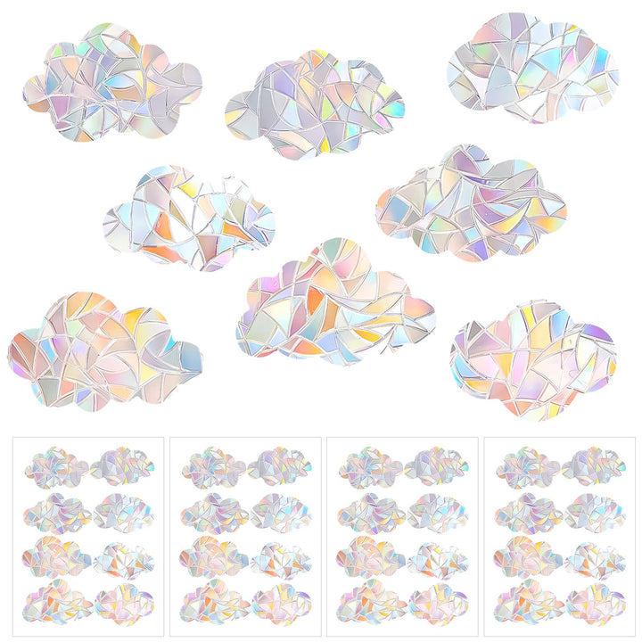 4 Sheets Anti Collision Window Clings, Window Decals to Prevent Bird Strikes Prism Pattern Window Stickers for Birds Alert Stickers to Protect Wild Birds Against Glass (Clouds)