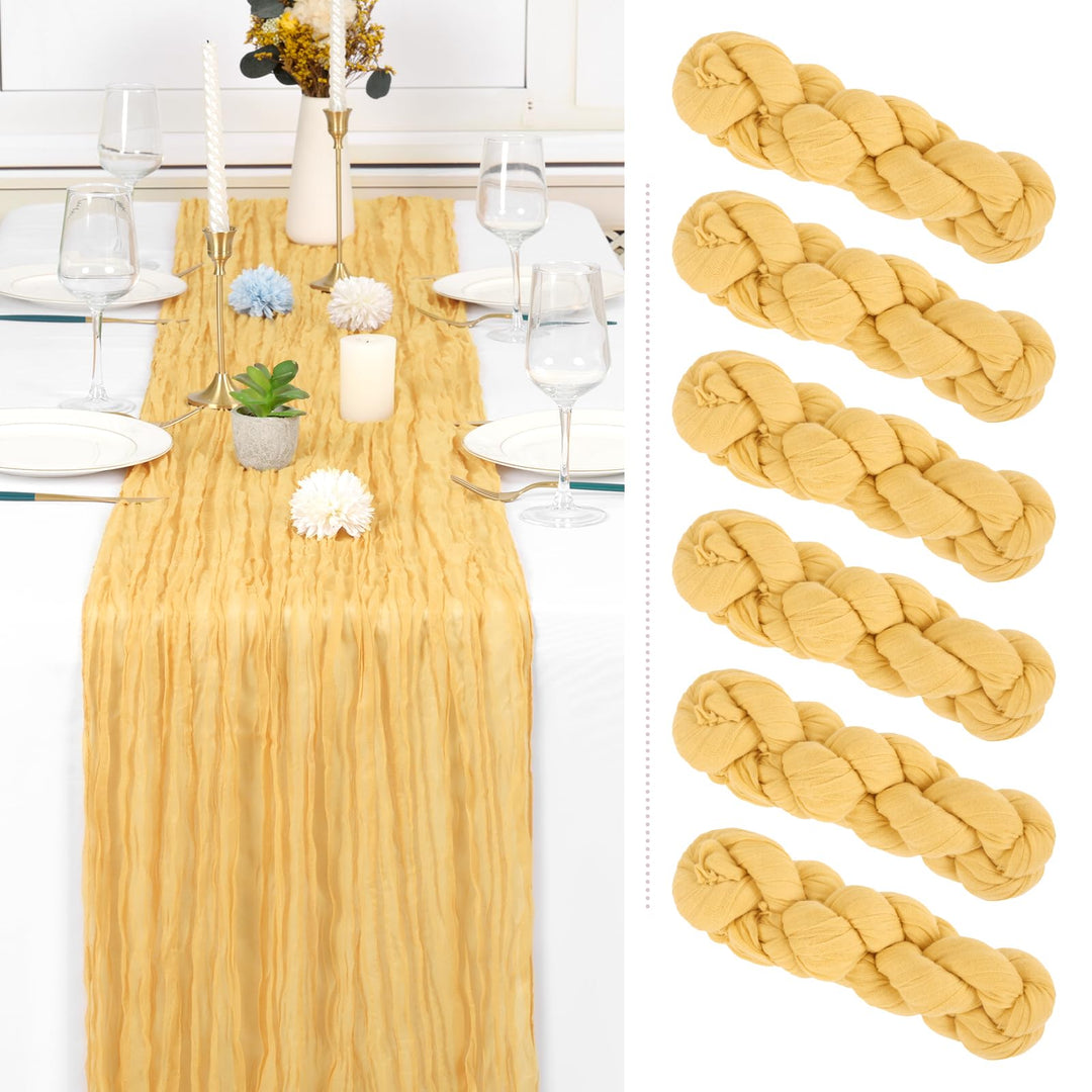6 Pack Sand Cheesecloth Table Runner Gauze Table Runner 10FT Long Semi-Sheer Table Runner Boho or Rustic Wedding Table Decor for Wedding Decor Arch Draping Bridal Shower Holiday Party