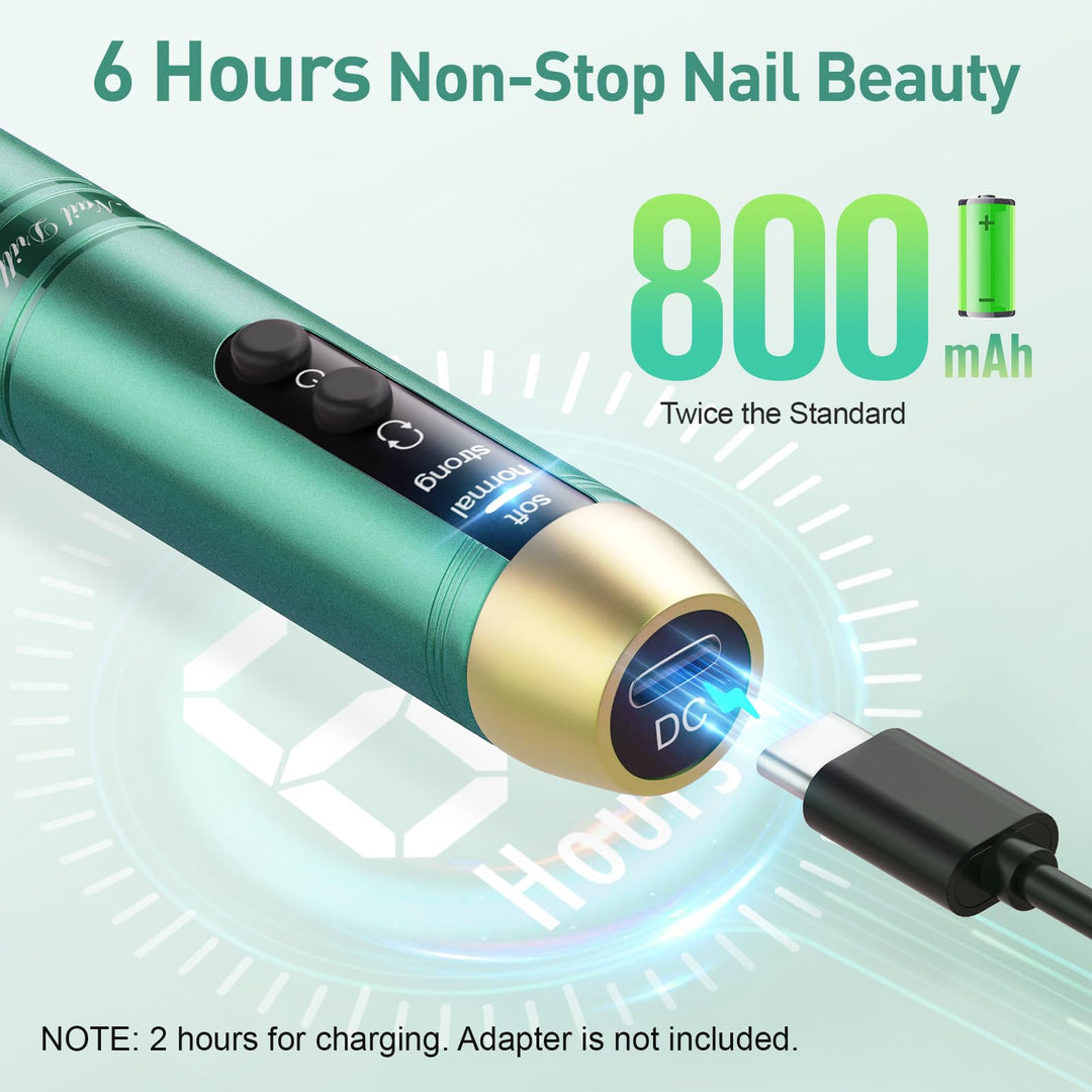 Beloving Cordless Nail Drill, Electric Nail Drill Machine for Gel Acrylic Nails, Rechargeable Portable Nail File Remover, Professional 20000rpm Nail Kit Manicure Pedicure Polishing Tool - Green