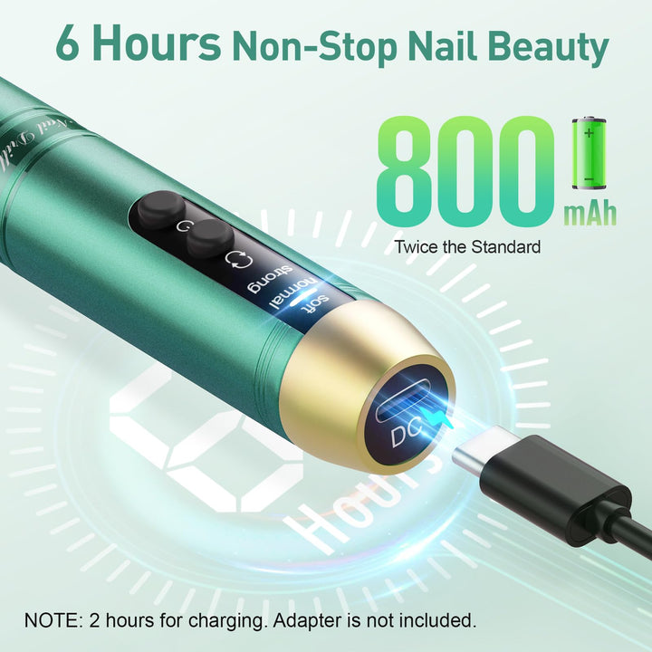 Beloving Cordless Nail Drill, Electric Nail Drill Machine for Gel Acrylic Nails, Rechargeable Portable Nail File Remover, Professional 20000rpm Nail Kit Manicure Pedicure Polishing Tool - Green