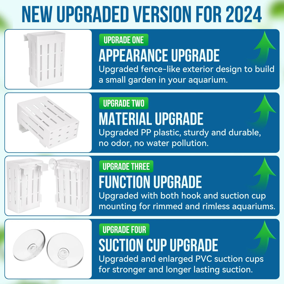 Upgraded Aquarium Plant Holder with Hooks and Suction Cups for Fish Tank Aquaponic Plants Cultivation and Aquascape Decorations (White)