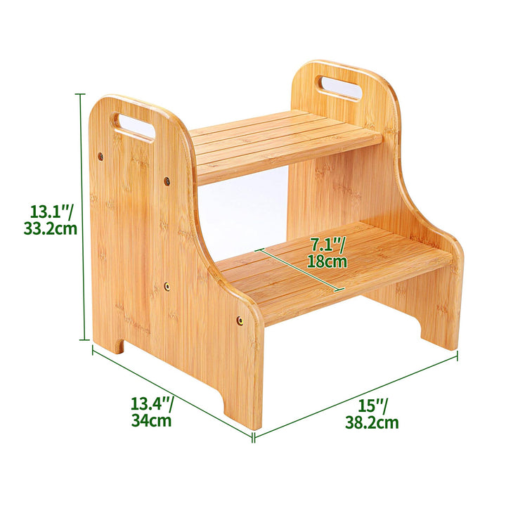VaeFae Bamboo 2 Step Stool with Non-Slip Step Treads and 2 Cutout Handles