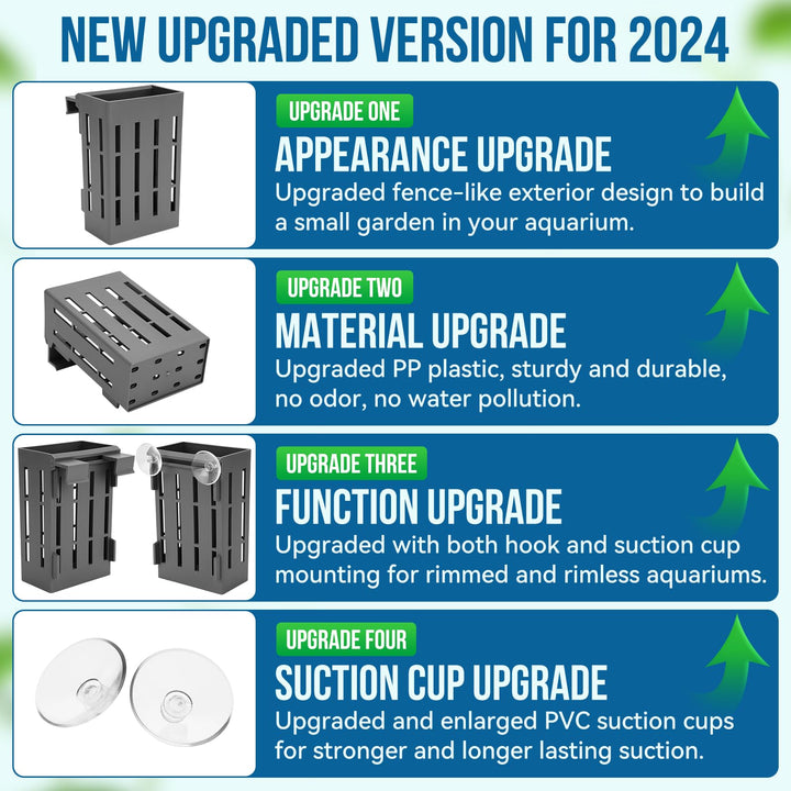 Upgraded Aquarium Plant Holder with Hooks and Suction Cups for Fish Tank Aquaponic Plants Cultivation and Aquarium Decorations (Grey)