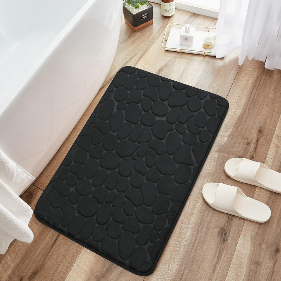 JOYART 1 Piece Bathroom Rugs,Pebble Embossing Memory Foam Bath Mat,Toilet Mats, Non-Slip Absorbentb Rugs, Machine Washable-Black, 16" x 24"