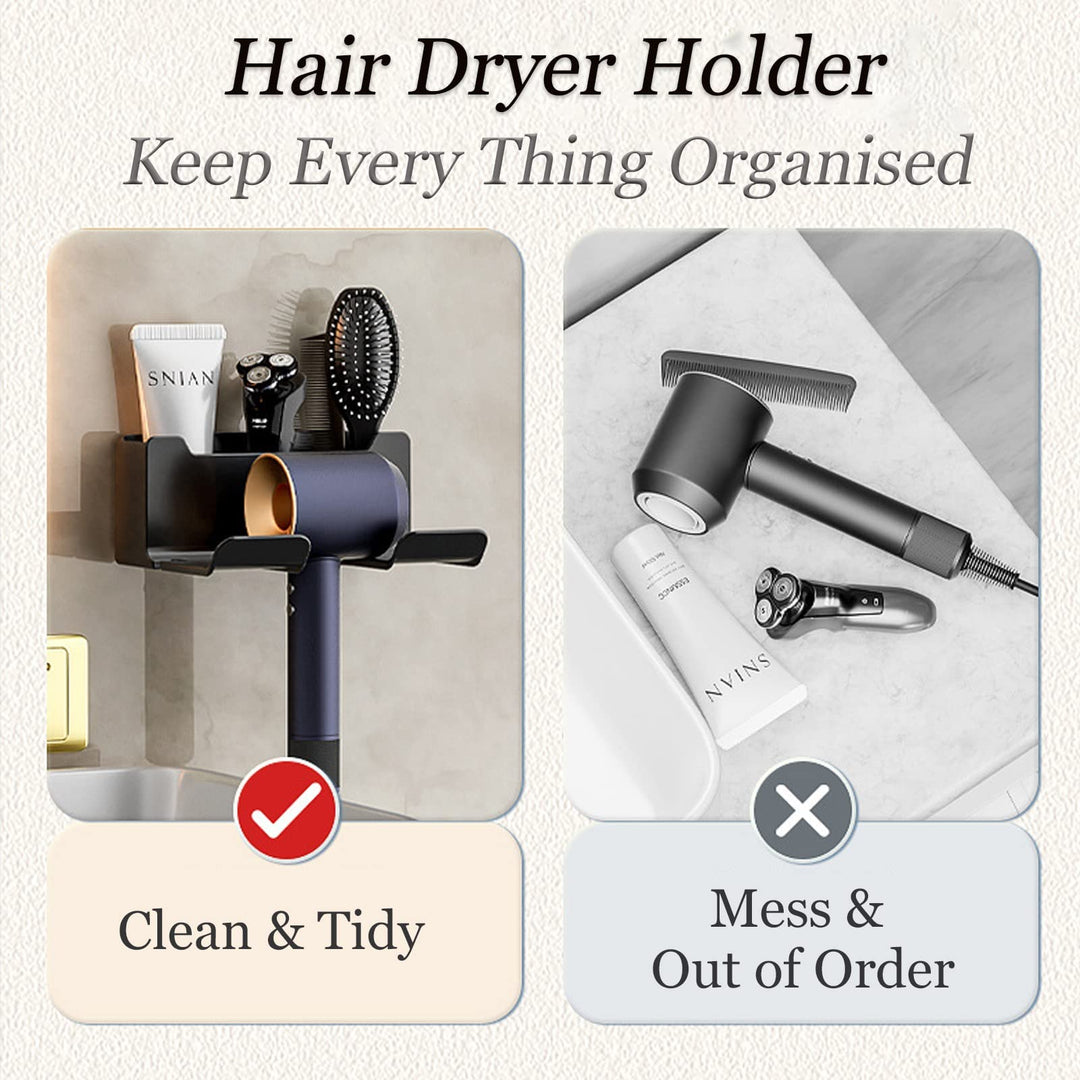 Little World Bathroom Organizer - Wall Mounted Hair Styling Tools Organizer Cabinet Door Blow Rack for Hair Dryer Stand with Plug Hook Black